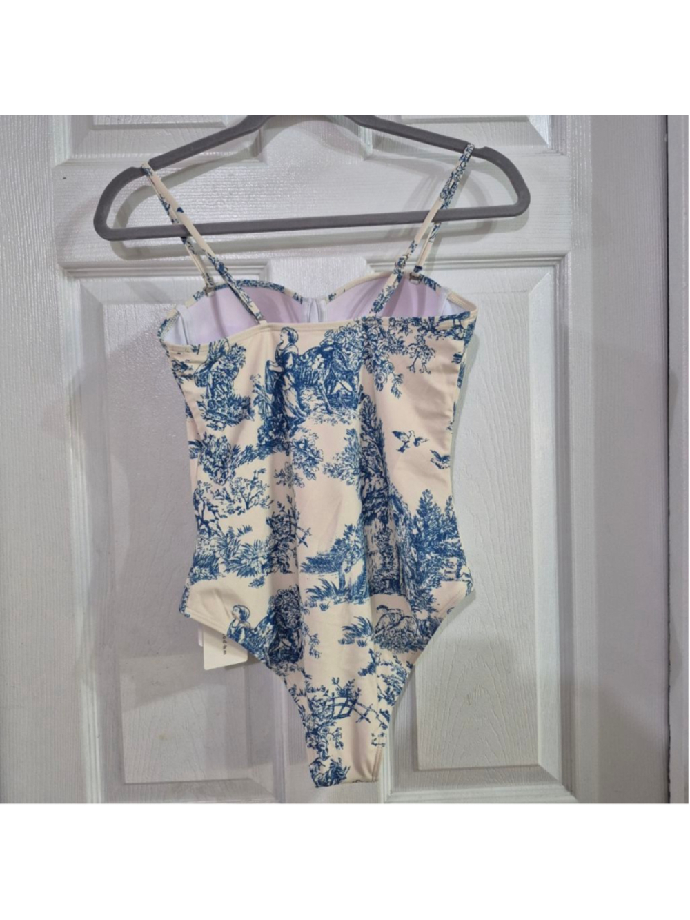 Women's COMMENSE White & Blue Toile Print One Piece Swimsuit S - Picture 4 of 9